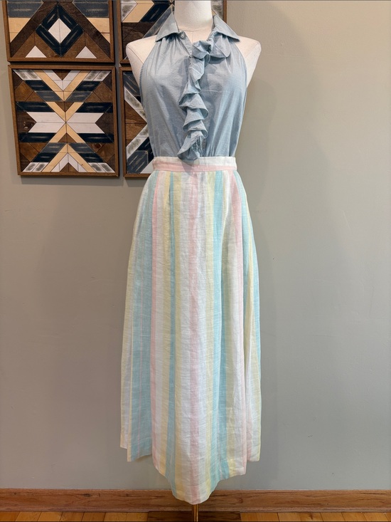 Vintage Dresses & Skirts - Vintage Tassels & Cuffs Corbin Ltd Striped Pastel Pleated Linen Skirt size Small